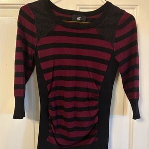 Iz Byer Burgundy and Black Striped Top